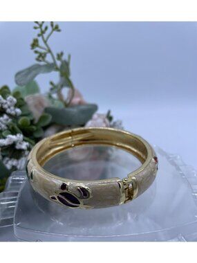 Jiu Long Xing Sea Turtle Enamel Hinged Clamper Bangle Bracelet Gold Tone